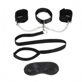 Чёрный ошейник с наручниками и поводком Collar Cuffs & Leash Set